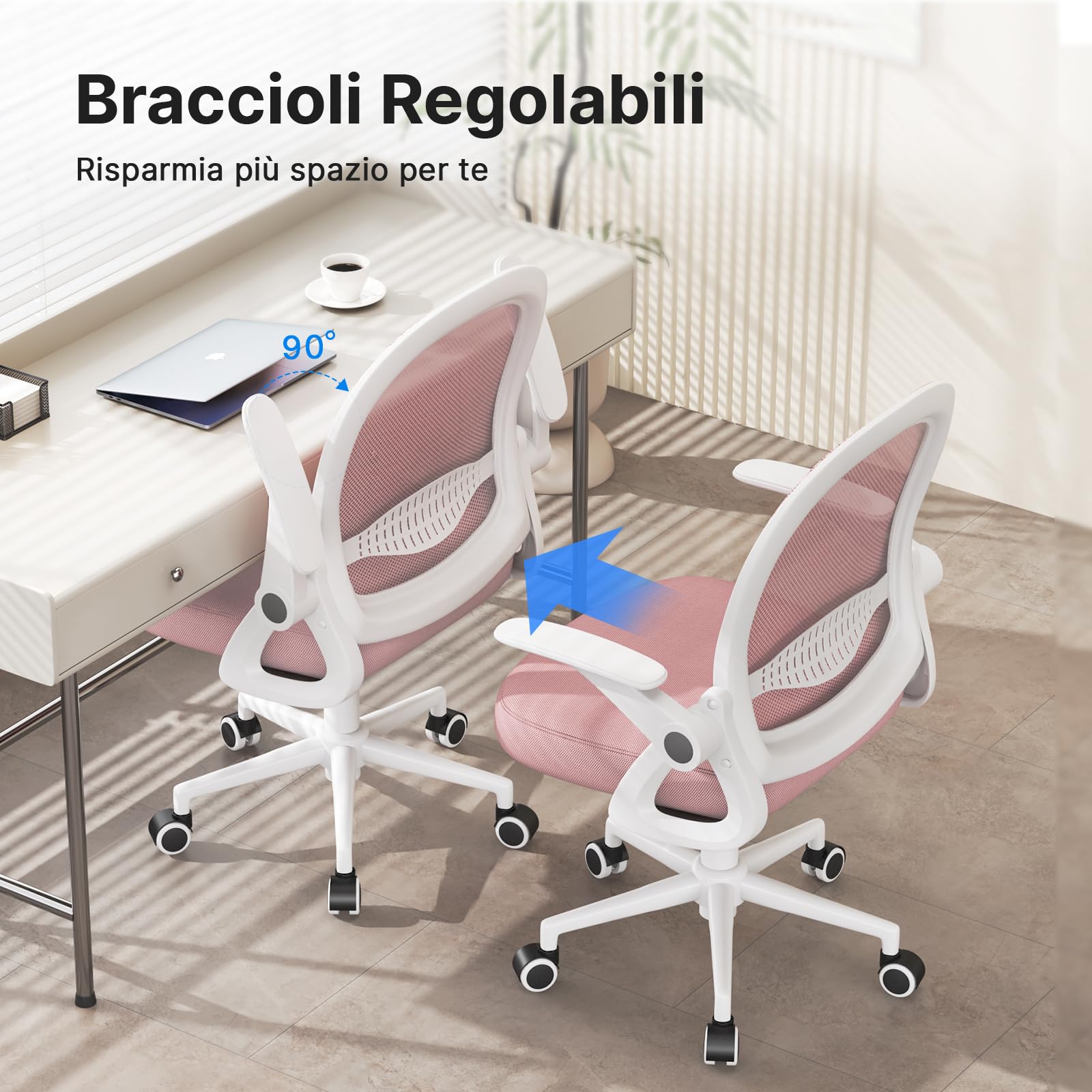 naspaluro Sedia Ufficio, Sedia Scrivania con Supporto Lombare, Poltrona Ufficio in Rete Traspirante, Sedia da Ufficio Ergonomica Braccioli e Altezza Regolabili, Rosa