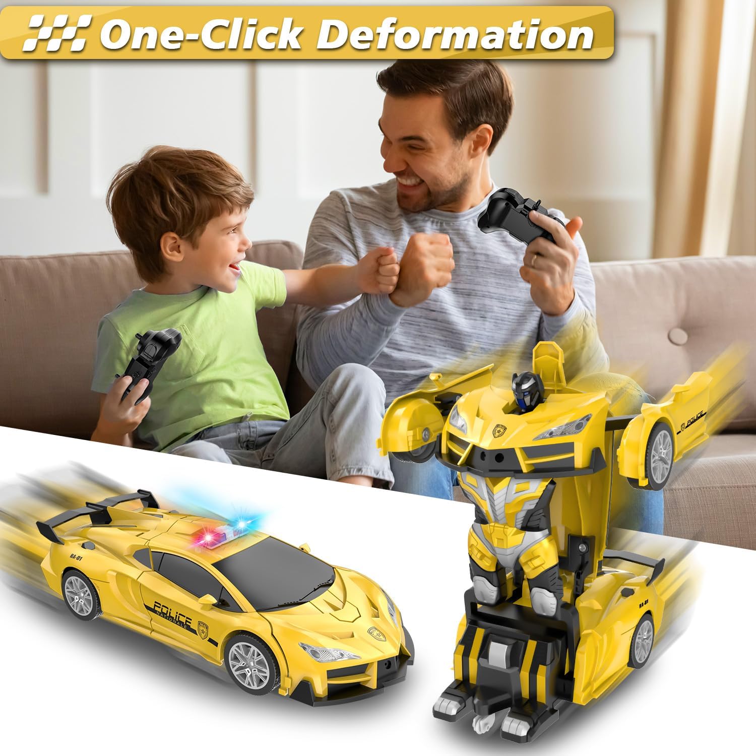 Remote Control Car for Kids, Rc Cars for Boys Age 8-12, One Button Transformation to Robot with Flashing Light 2.4Ghz Transforming Robot Car 1:18 Scale for Kids with 360 Degree Rotation