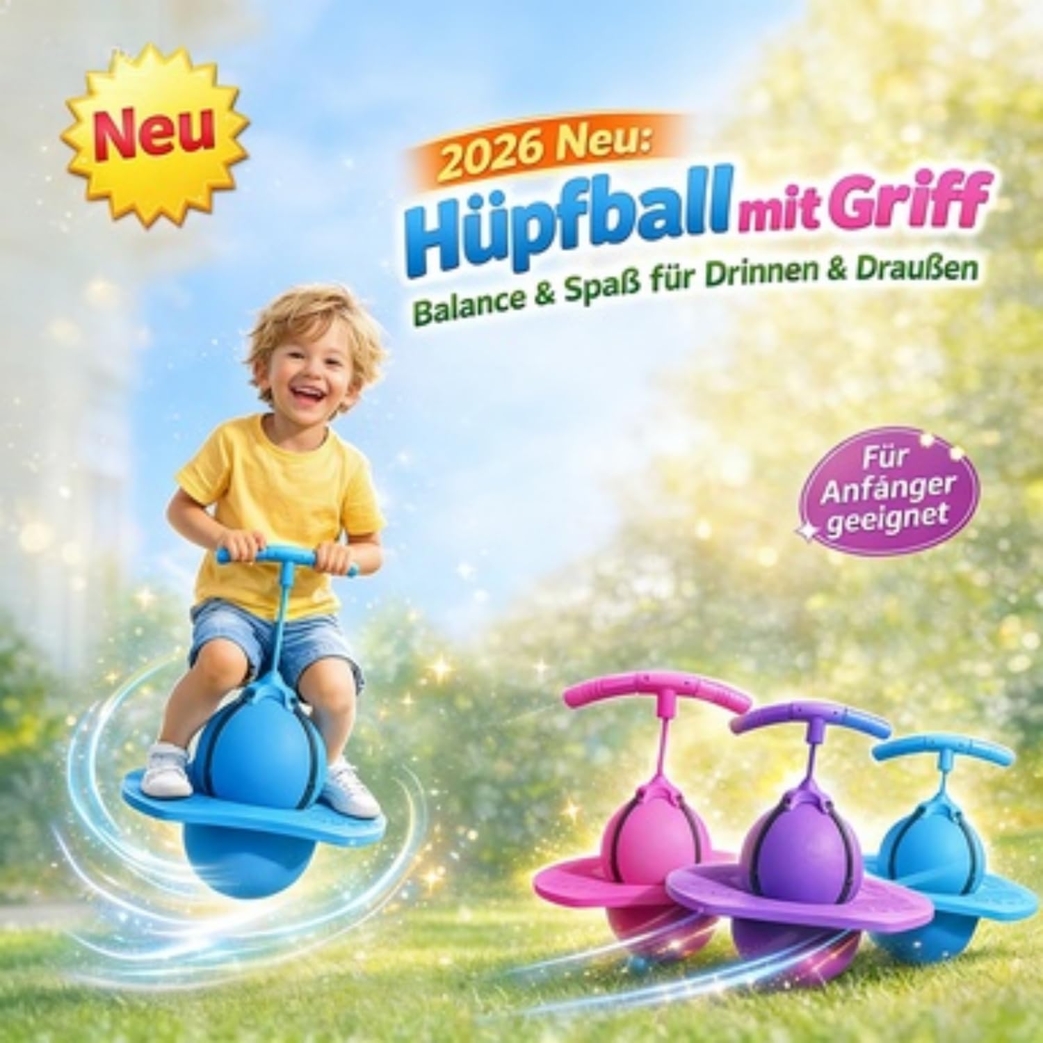 Racocou Nueva Pelota Rebotadora para Niños y Adultos Balón Pogo con Asa Palo de Salto Seguro para Edades de 5 Años Juguete Divertido de Ejercicio y Fitness,Rosado — view 2