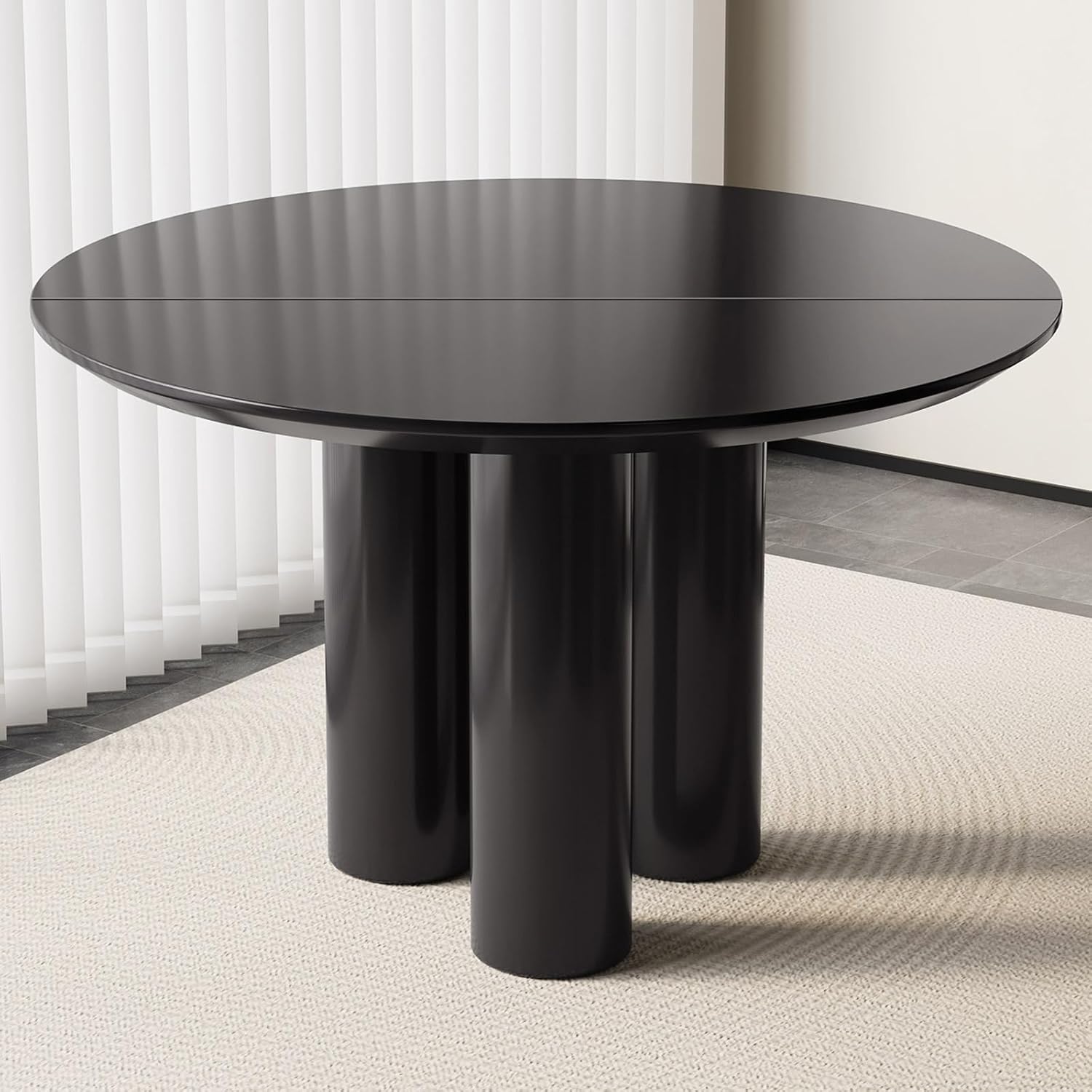 46“ Round Dining Table Set with Chairs for 2-4 People Modern Small Dining Table Space Saving Multi Functional Kitchen Table Coffee Table Desk for Apartment Living Room Balcony Black