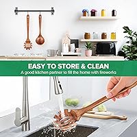 Vista 7 de Cucharas de madera para cocinar, juego de 2 piezas de utensilios de madera de cuchara de sopa y cuchara de pasta de espagueti con dientes, juego