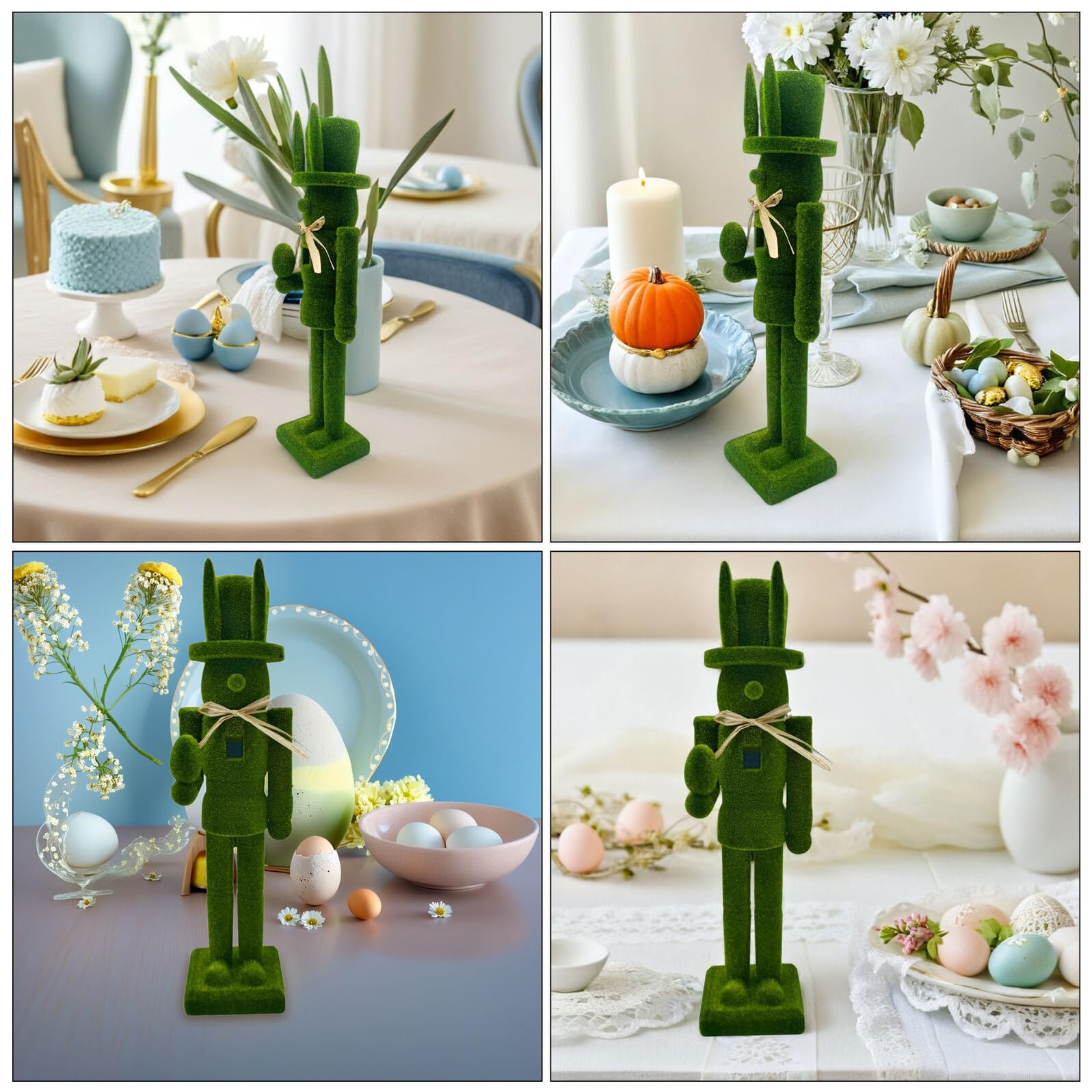 DOITOOL Osterhase Nussknacker Figur 38,5cm Holz mit Beflockung Traditionelle Nussknacker Tischdeko für Drinnen und Draußen