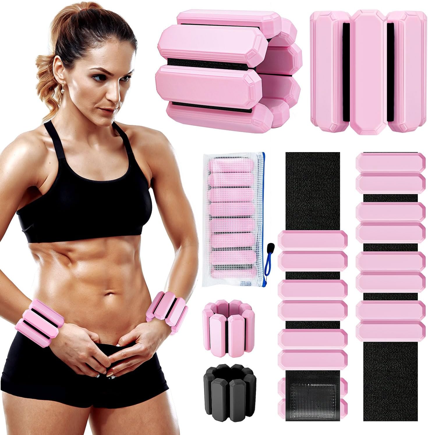 Wrist Ankle Weights for Women, Adjustable Arm Leg Weights Set of 2 (1lb Each), Wearable Weights For Yoga, Gym, Pilates, Barre, Walking, Running, Exercise, Strength Training