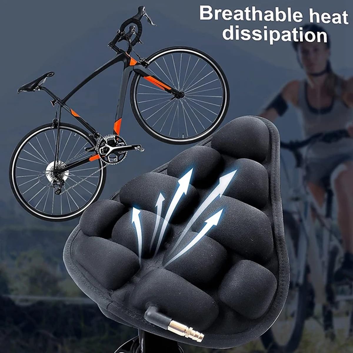 Generisch Fahrradsattel Überzug mit 3D Fahrrad Airbag aufblasbare Sattelpolsterung bequem Antirutsch für Mountainbike Rennrad Elektrofahrrad tragbar