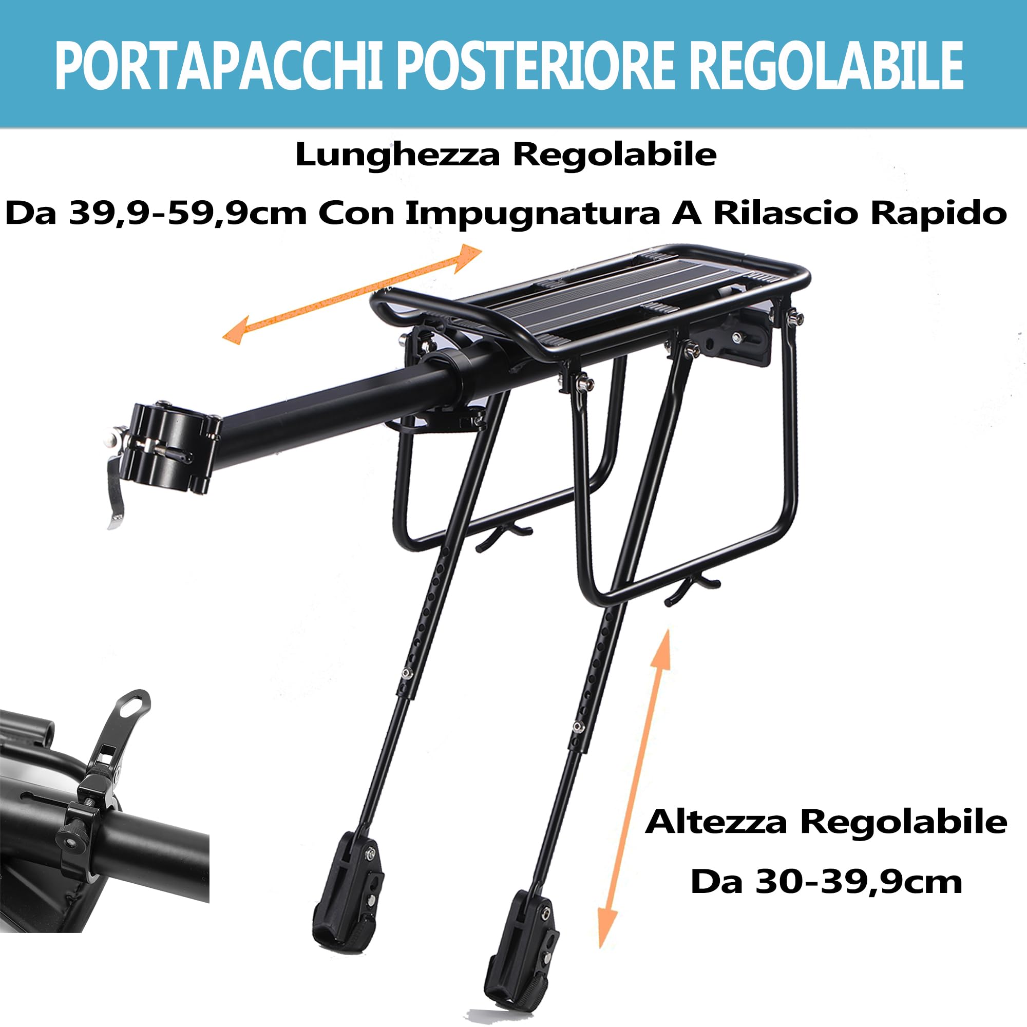 Portapacchi Posteriore per Bici, Portapacchi per Bici da Carico, Morbida Imbottitura Sospesa, Grandi Paratie di Protezione e Riflettenti, Regolabile, Universale, Adatto per Telai da 24" a 29