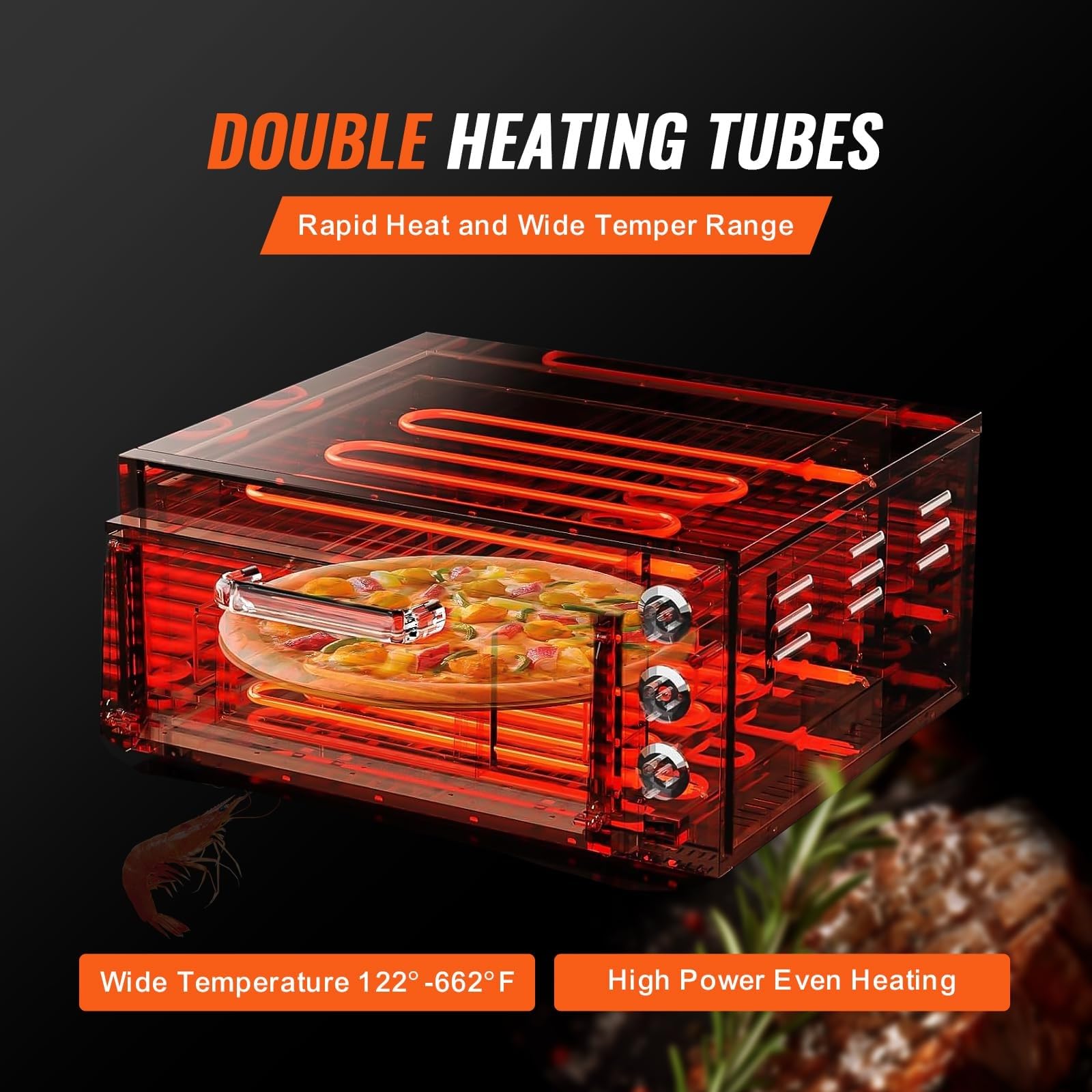 Forno Per Pizza Elettrico Con Pietra, 350°C, Acciaio Inox, Pizza Oven Con 60min Timer Integrato, Calore Superiore E Inferiore Regolabile Per Pizza Croccante Fatta In Casa(Single Layer)