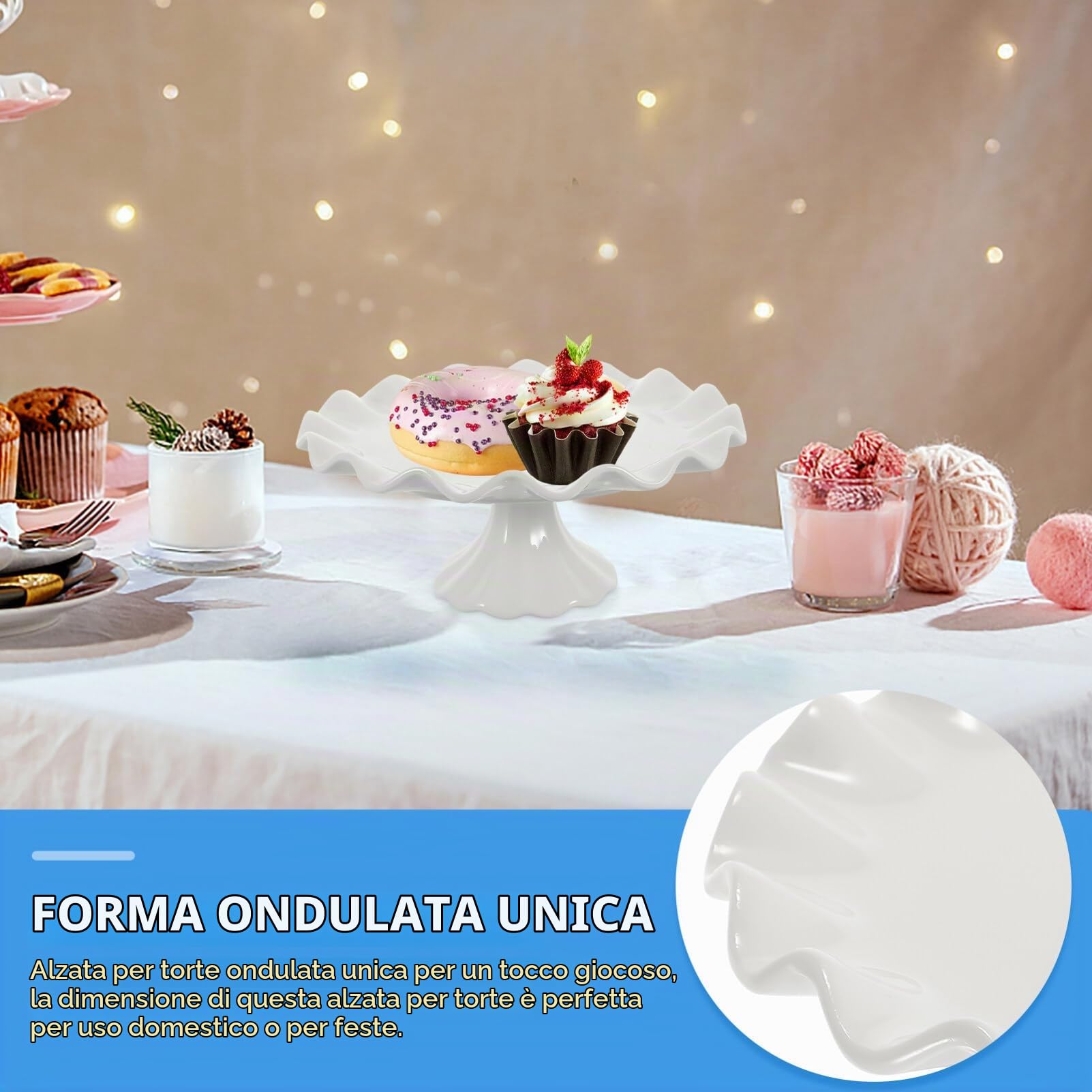 Ciieeo Alzata Per Torta in Ceramica Bianca 7.48 Pollici Supporto Decorativo Per Dolci Con Design a Onde Multifunzionale Per Frutta Dessert Snack Uso Casa E Feste