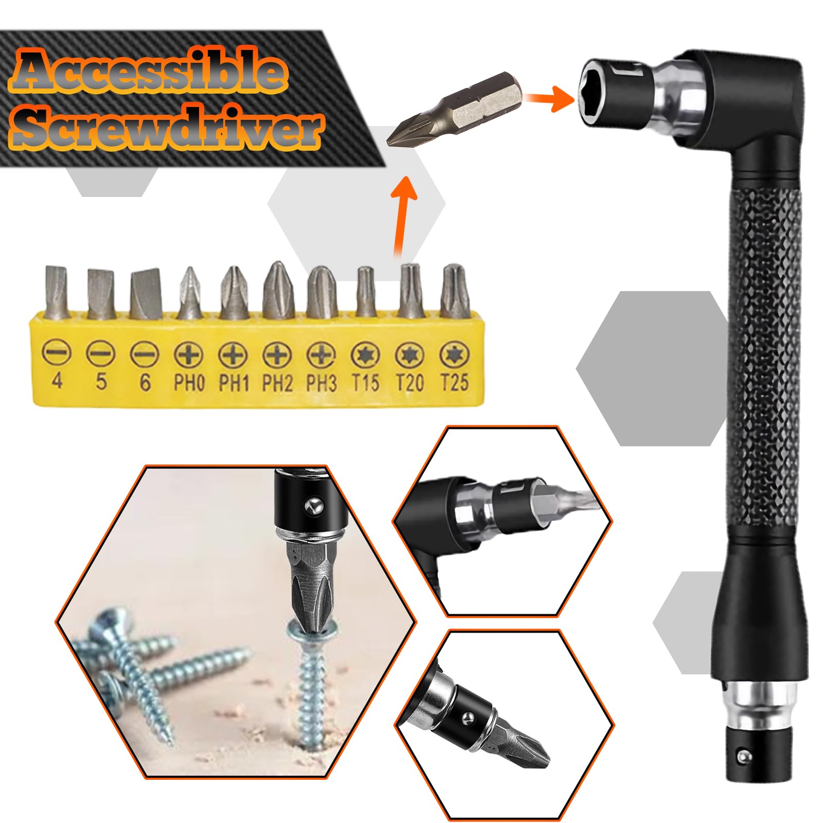 QWORK 105° Winkelschrauber Vorsatz – Set Lang + Kurz, 1/4″ Sechskant, Magnetisch, Inkl. 12 Bits, Für Enge Stellen Chrom-Vanadium Bits QWORK 105° Winkelschrauber Vorsatz – Set Lang + Kurz, 1/4″ Sechskant, Magnetisch, Inkl. 12 Bits, Für Enge Stellen Chrom-Vanadium Bits