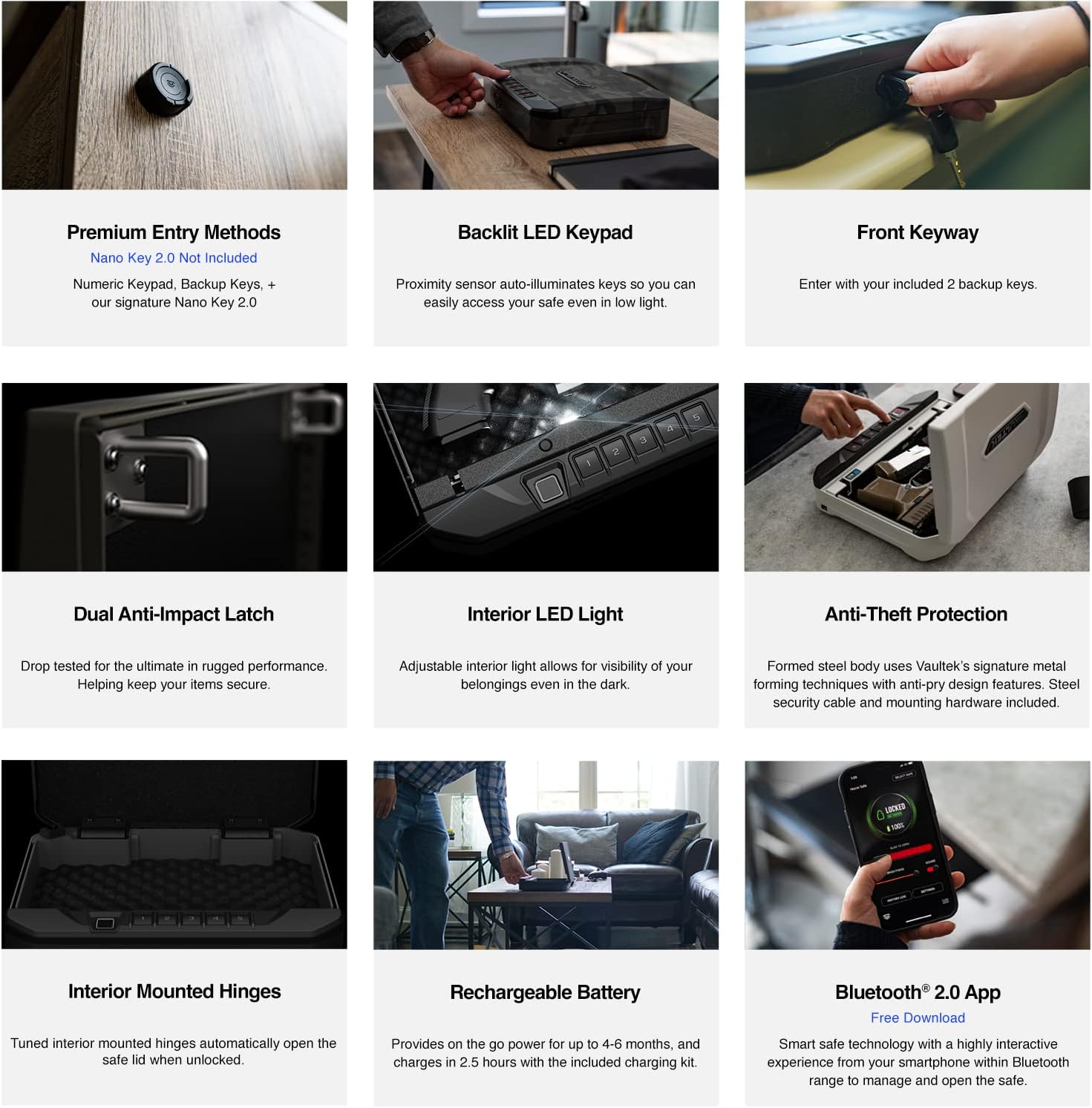 VAULTEK VS20 Handgun Bluetooth 2.0 Smart Safe Pistol Safe with Auto-Open Lid and Rechargeable Battery (Non-Biometric)