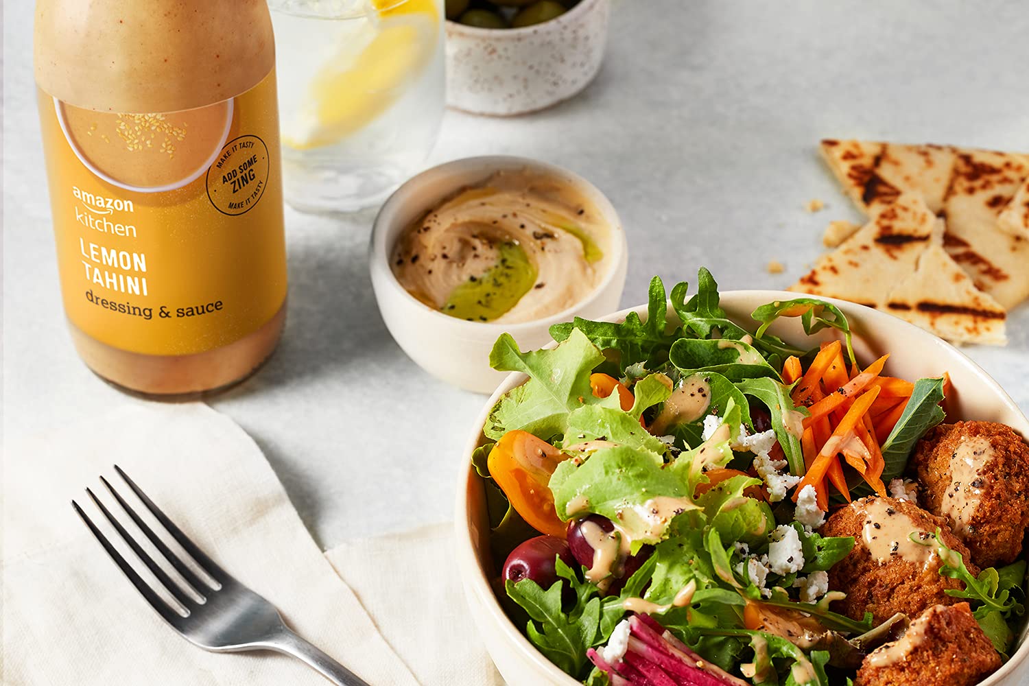 Amazon Kitchen, Lemon Tahini Dressing & Sauce, Refrigerated, 11 fl oz