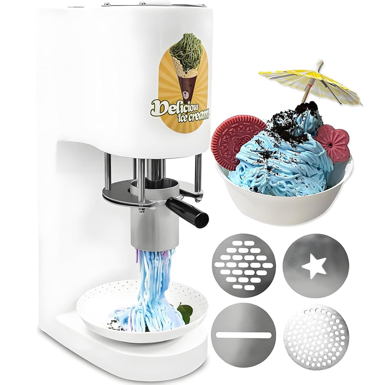 Máquina Comercial para Helado de Espagueti - Producción de 30 L/h - con 4 moldes, extrusora Profesional de Fideos de Helado White-220V