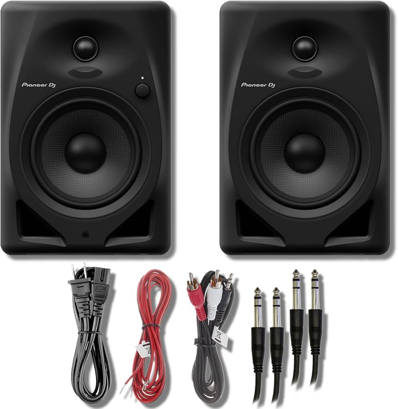 Pioneer DM-50D Monitor de escritorio activo de 5" y parlantes DJ (negro) con cables TRS a TRS de calidad profesional