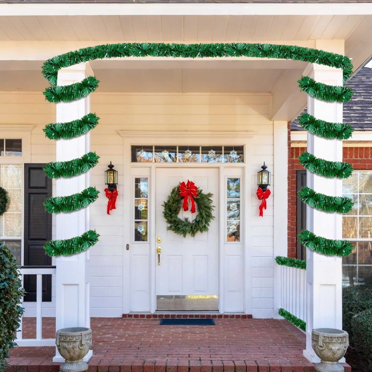 50Ft Green Christmas Garland Decorations,Xams Greenery Tinsel Stems Non-Lit Soft Twist Garland Decor for Tree Stairs Railing Front Door Mantle Fireplace Indoor Outdoor Holiday Home - Image 5