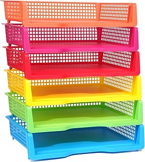ZZYFGH Paquete de 6 bandejas para profesores, organizadores de papel de plástico para aula, cestas de almacenamiento coloridas para oficina, apilables, almacenamiento de papel de documentos de