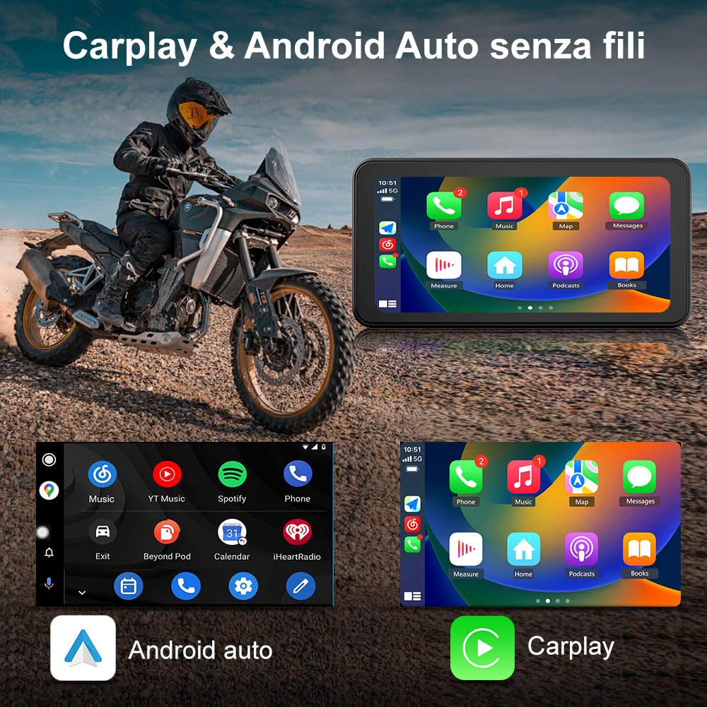 AWESAFE CarPlay Moto, 6,25 pollici Wireless CarPlay Android Auto con DashCam frontale 2K
