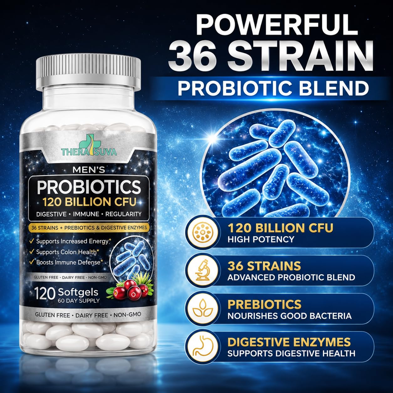 Men's Advanced Probiotics 120 Billion CFU, 36 Strans, 120 Veggie Softgels — Amazon image 2