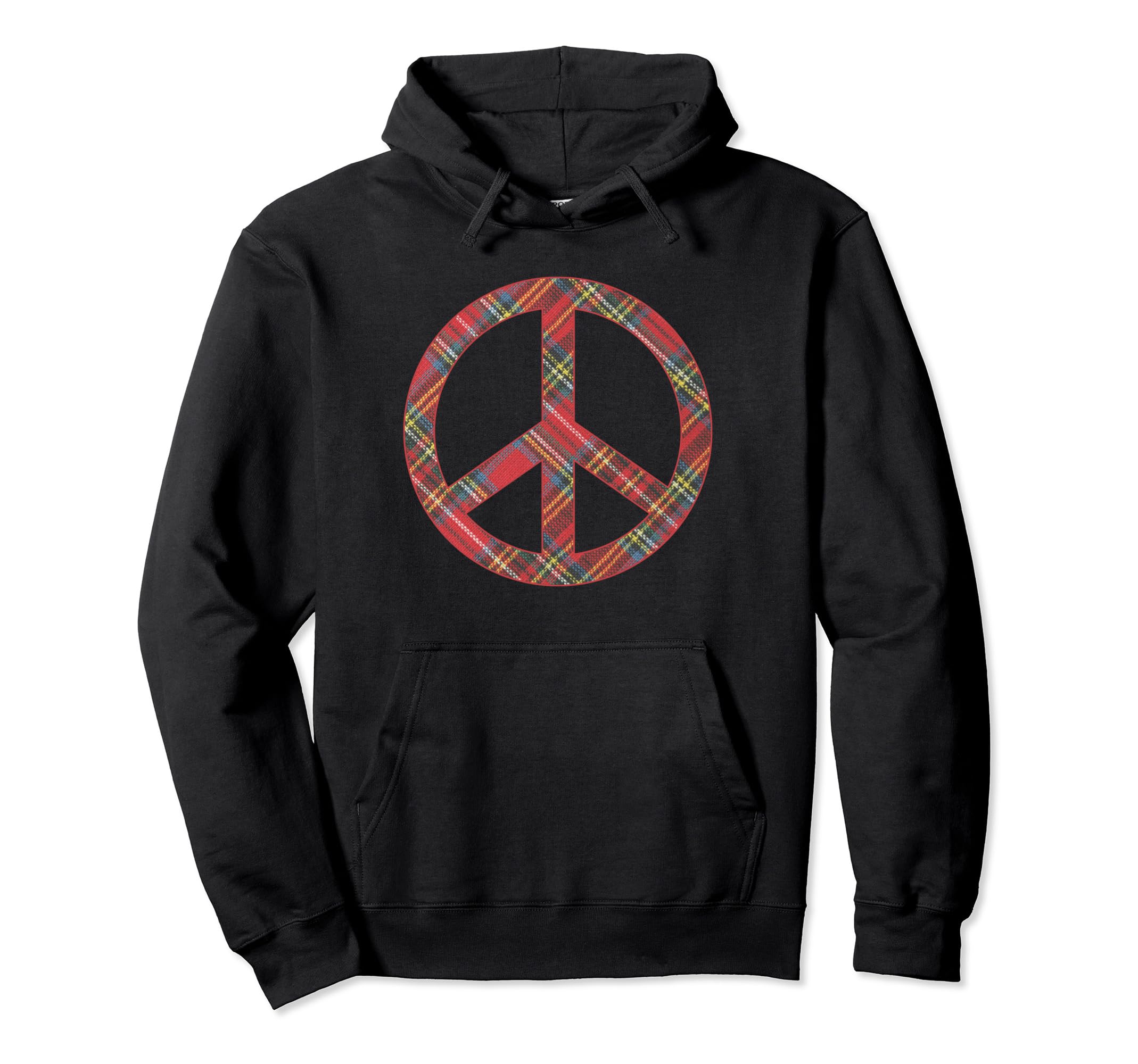 Peace Sign With Holiday Christmas Plaid Tartan Pattern Pullover Hoodie