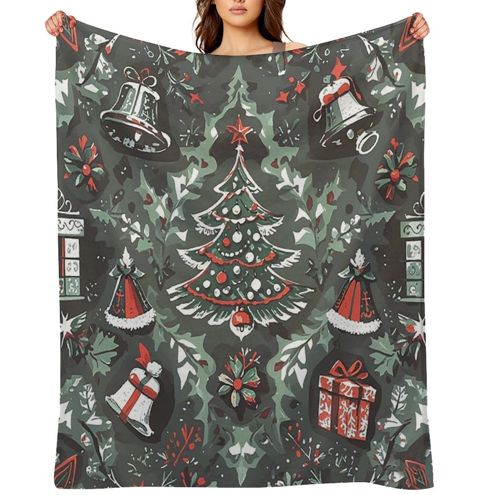 Gothic Christmas Bell Tree Throw Blanket for Couch and Bed Super Soft Warm Lightweight Throw Blankets Cozy Fuzzy Flannel Blanket Personalized Decorative Blankets for Sofa Decor 40"x50"