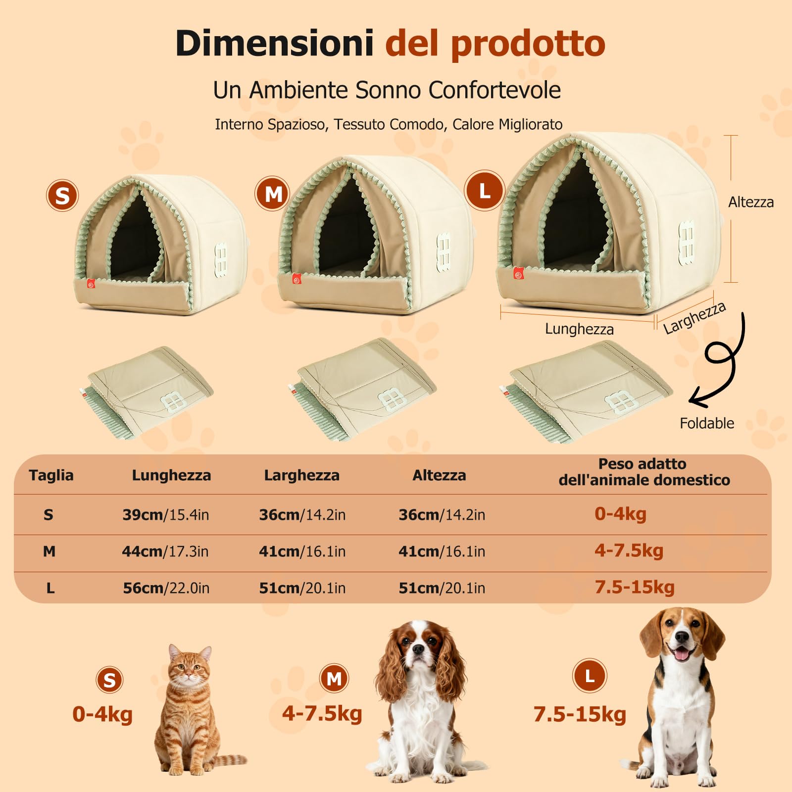 PETCUTE Cuccia per Gatti da Interno,Morbidi e Caldi,Letto per Cuccioli con Tende per Porte,Lavabile,Cuccia Gatto Chiusa con Fondo Antiscivolo,Casa Pieghevole per Gatti,per Piccoli Animali Domestici,L