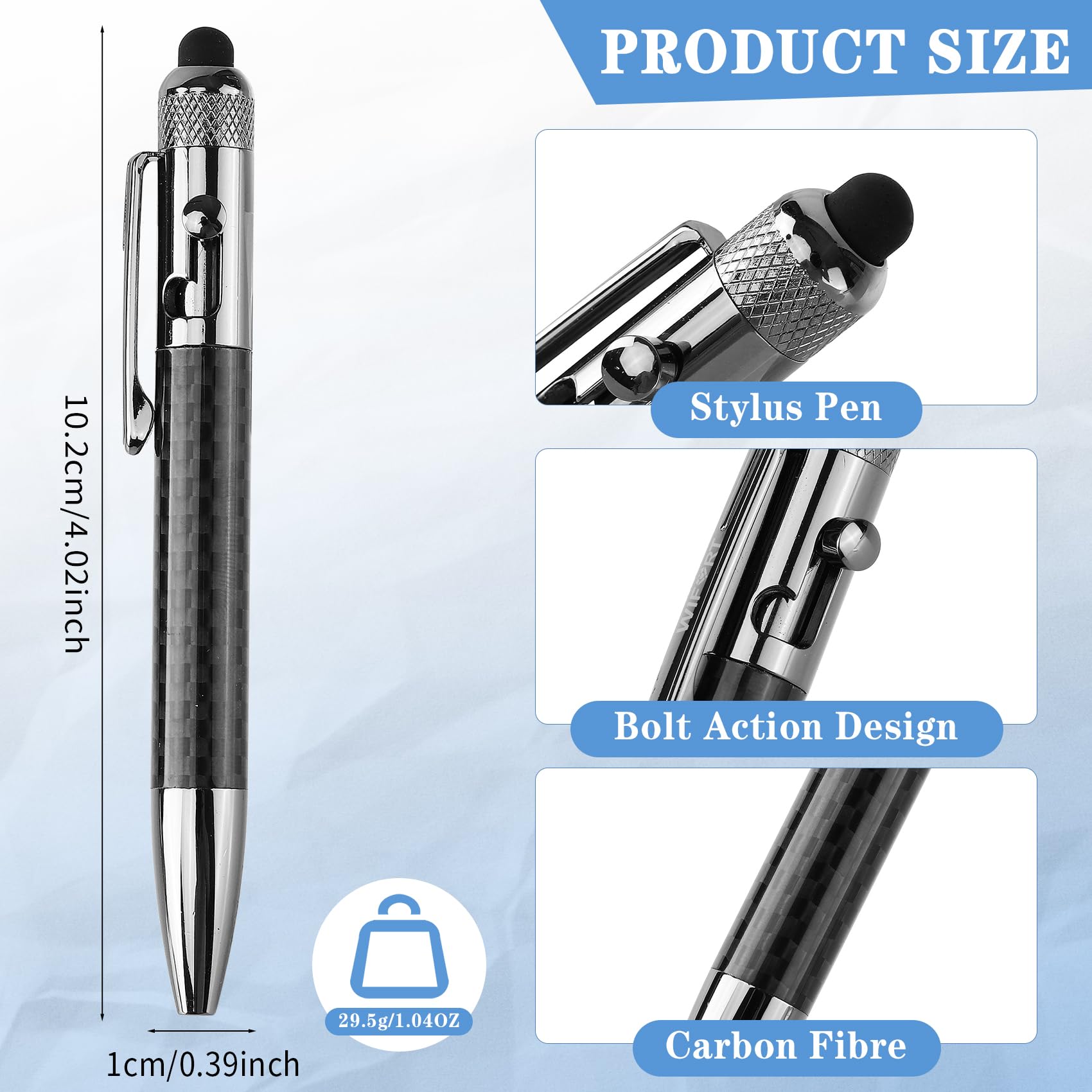WIFORT Bolt Action - Mini lápiz capacitivo, bolígrafo multifuncional de fibra de carbono con bolígrafos de tinta negra y azul reemplazables EDC para oficina, trabajo, escritura, trabajo de