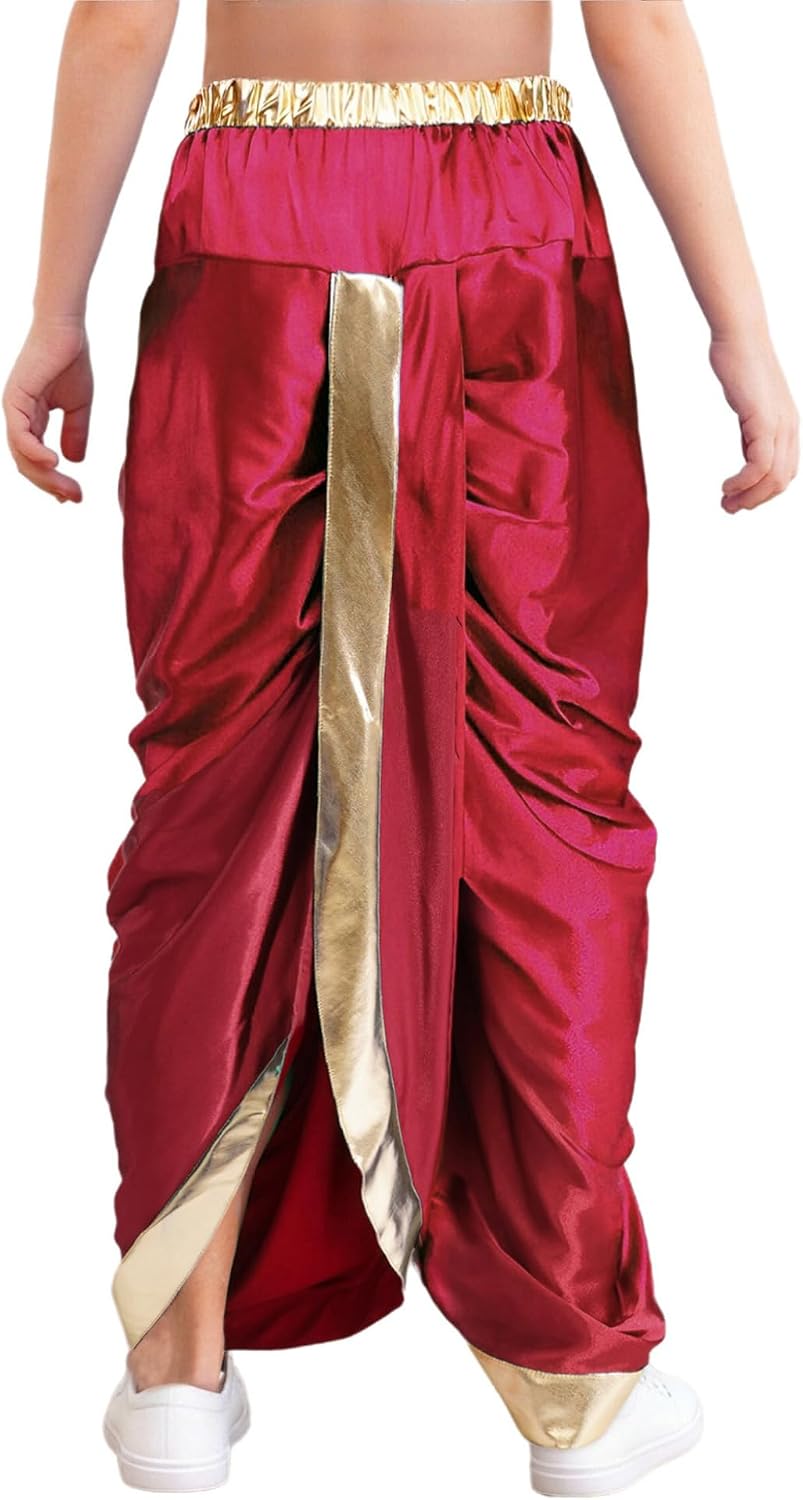 Boys Shiny Dhoti Pants Metallic Loose Harem Trousers Elastic Waist Belly Dance Pants for Festival Theme Party