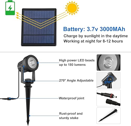Miniatura 4 de Focos solares para exteriores, foco solar 4 en 1 para paisaje, impermeable, cable de 9.8 pies, 5 W, 3000 mAh, del atardecer al amanecer, luces de
