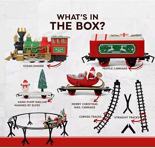 Miniatura 5 de Juego de tren de Navidad para árbol de Navidad, juego de tren ferroviario con humo, luces, sonido y muñeco de nieve de Papá Noel