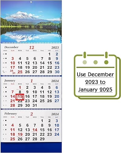 Flenpptly Calendario de pared grande 2024, calendario mensual vertical de papel grueso, de diciembre de 2023 a enero de 2025, para una agenda diaria