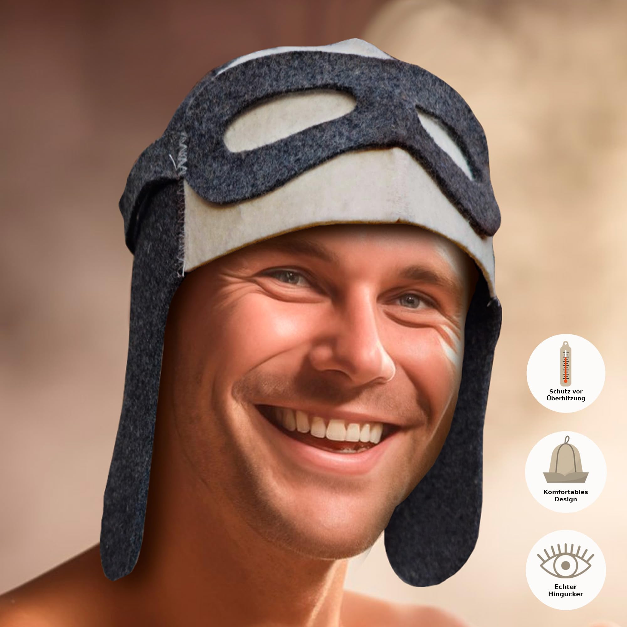 Chapeau de sauna en feutre 100% pour homme - Bonnet aviateur brodé