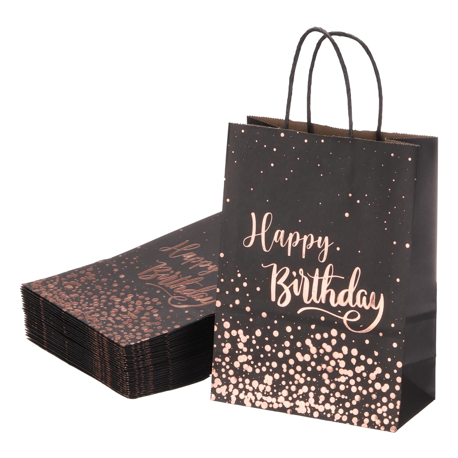 uxcell 24Pcs Black Rose Gold Gift Bags with Handles Bulk, 3.1" x 6.3" x 8.7" Kraft Party Favor Bags for Mother's Day, Weddings, Birthday Celebration,