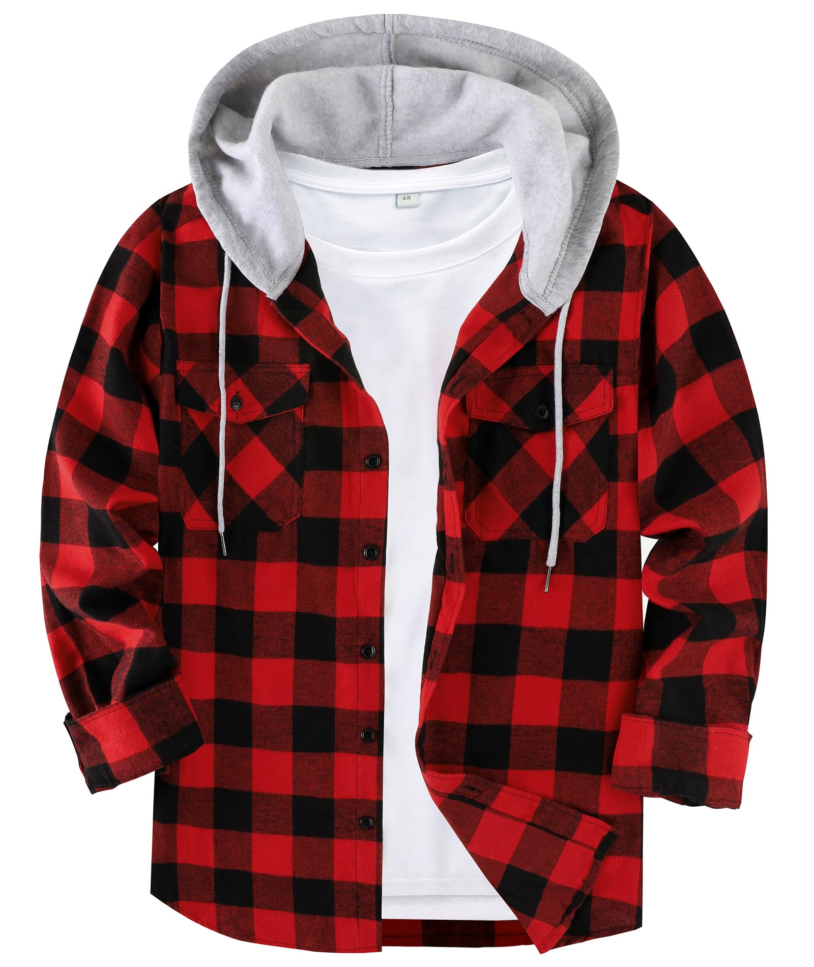 onedog Camisa para Hombre Camisa de Franela para Hombre Camisa de Cuadros Casual Camisa de Caza para Hombre Camisa con Capucha para Hombre Camisa de Cuadros Manga Larga con Dos Bolsillos en el Pecho