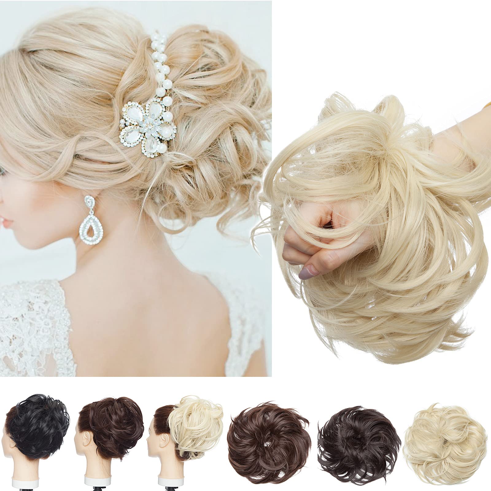 SEGO Updo dopinki do włosów, do wysoko upiętych fryzur, treska, gumka do włosów, kok, duża objętość [rozmiar 80 g], naturalny niestaranny styl, 613C, tleniony blond