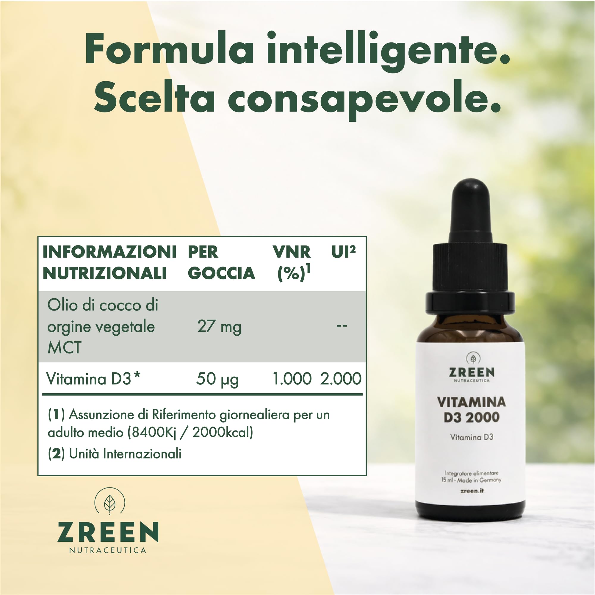 Vitamina D3 2000 UI Gocce – 15 ml (525 Gocce) con Olio di Cocco MCT – Formula in Olio Liquido – Per Adulti – Prodotto in Germania – Integratore Alimentare