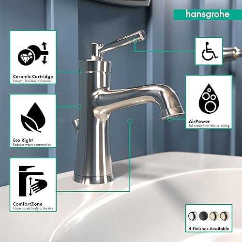 Miniatura 7 de hansgrohe Joleena 04773000 - Grifo de fregadero de baño de transicional de 1 manija de 1 8 pulgadas de alto, cromado, 04773000