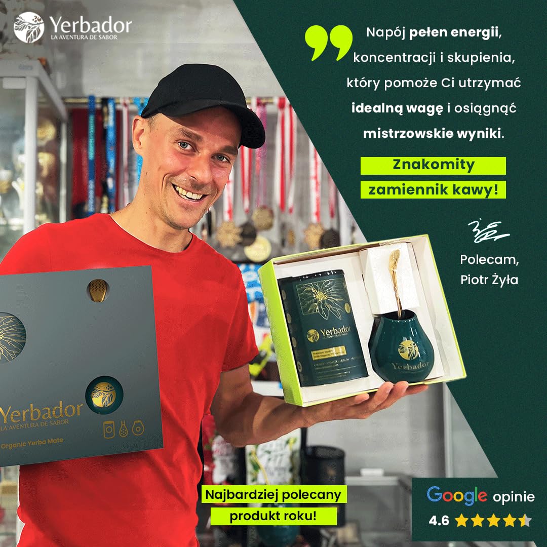 YERBADOR YERBA MATE TEE zum Abnehmen Starter Set | SLIM FIT | Natürliche Energie- und Detoxgetränk, Antioxidant | Yerba-Mate ungeräuchert aus Brasilien - 300g + Keramik-Matero 350ml + Bombilla