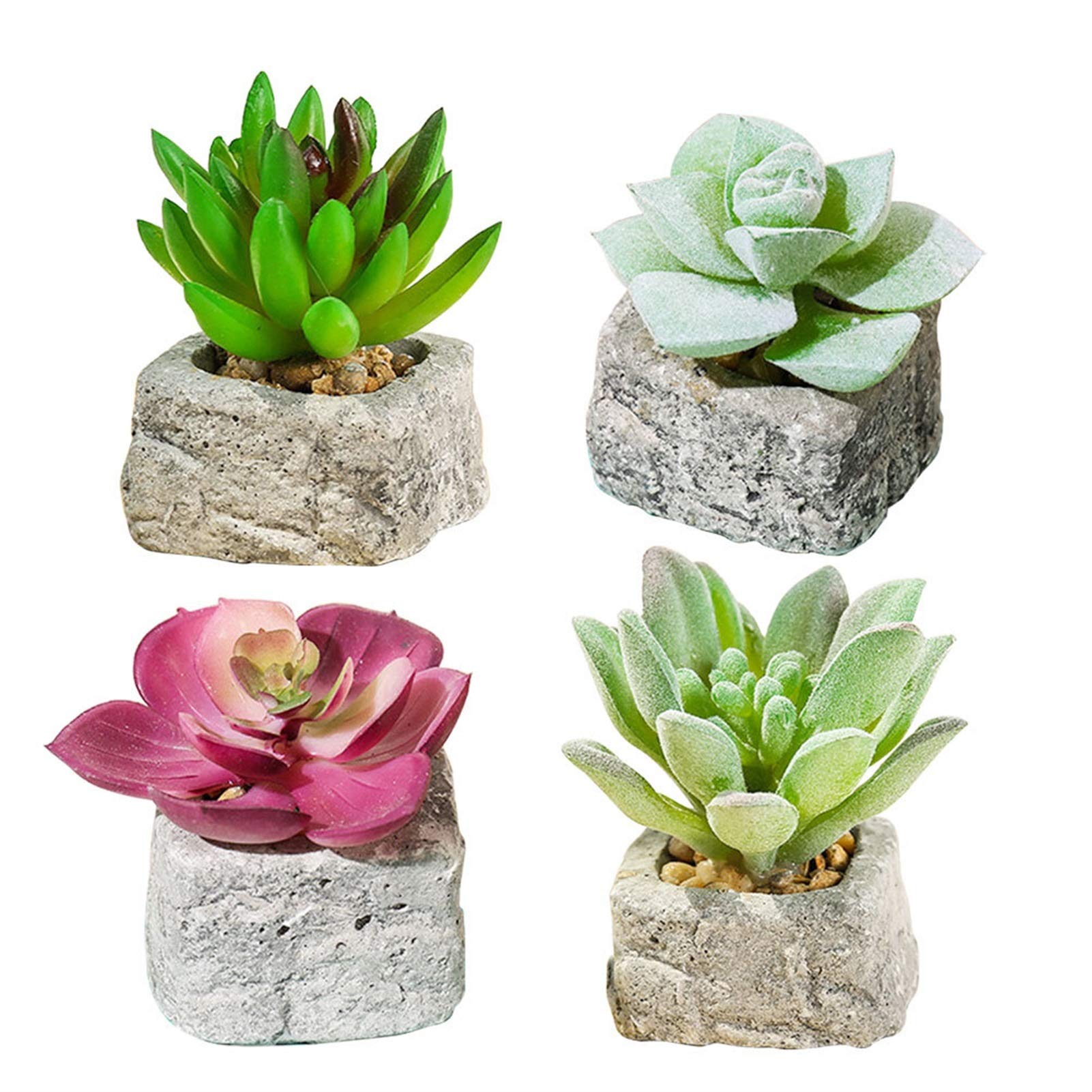 NGDFGR Artificial Potted Plant Decor 4Pcs Artificial Small Stone Fake Succulent Plants Artificial Bonsai Office Artificial Plants Home Desktop Plants Decors Farmhouse Decor,Style 1