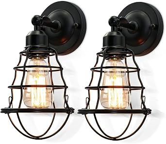 LYOOWNG Farmhouse Wall Sconce 2 Pack Vintage Wall Light Fixtures Industrial Wire Cage Wall Sconce Modern Sconces Wall Lighting Retro Wall Sconce for Bedroom Hallway
