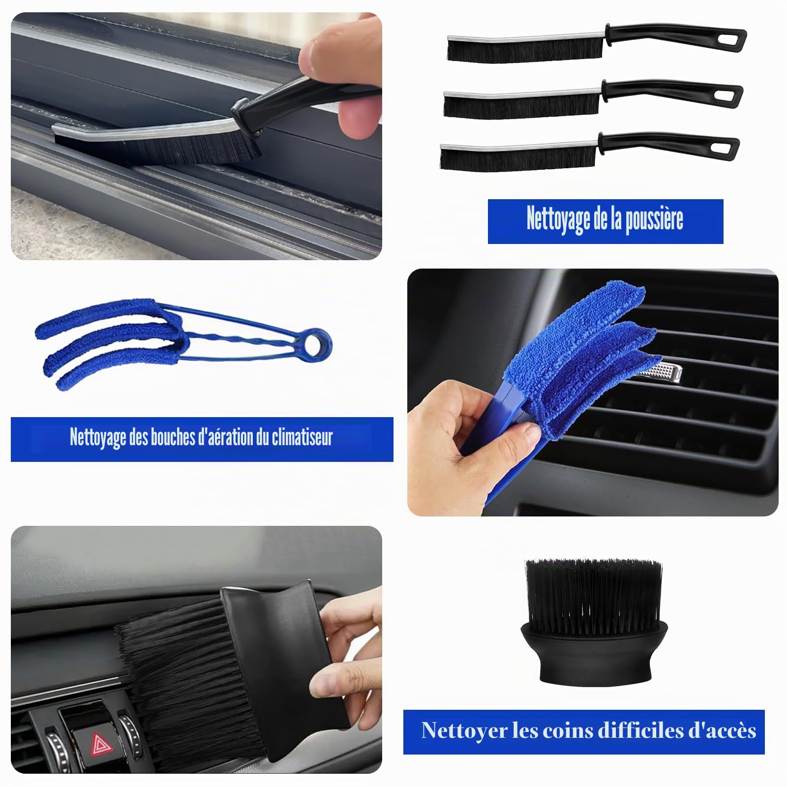 Kit Nettoyage Voiture, 30 Pcs Kit de Brosse Nettoyage Voiture pour l'intérieur et l'extérieur, Kit de Lavage de Voiture Inclure Brosses, Éponges de Polissage, Sac de Transport Pratique Inclus
