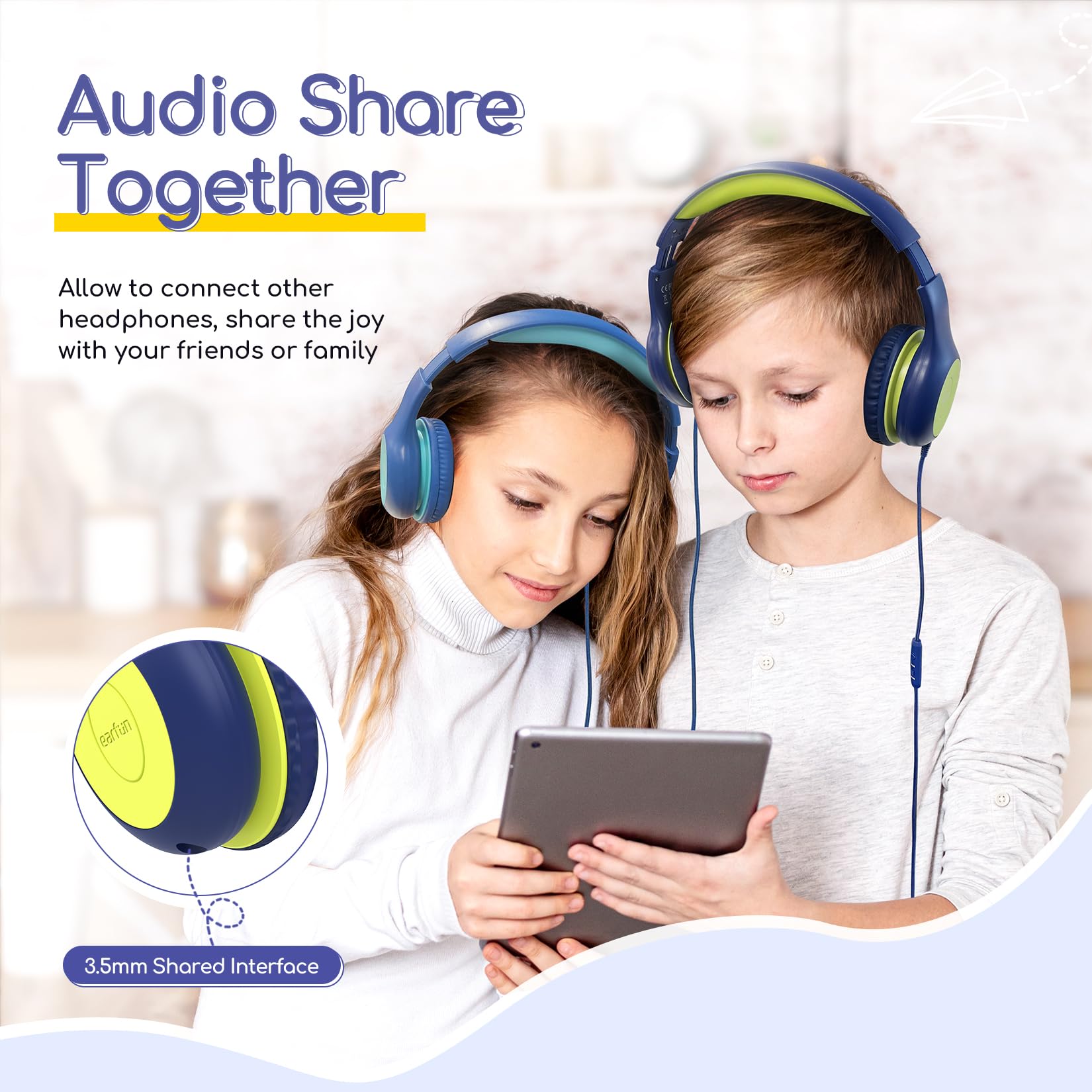 EarFun K1 Kids Headphones Wired with Mic, Volume Limit Headphones for Kids view 6
