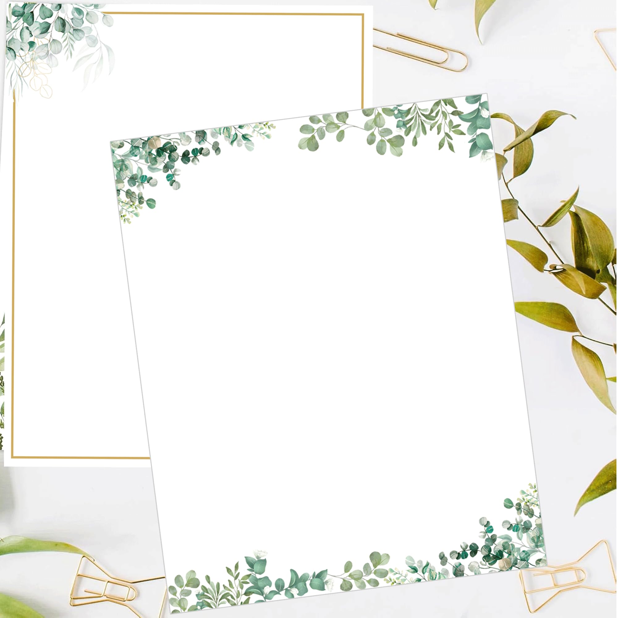 Lot De 50 Feuilles Papier à En-tête Eucalyptus - Papier Imprimante Mariage Et Lettres Botaniques 21,6 X 27,9 Cm