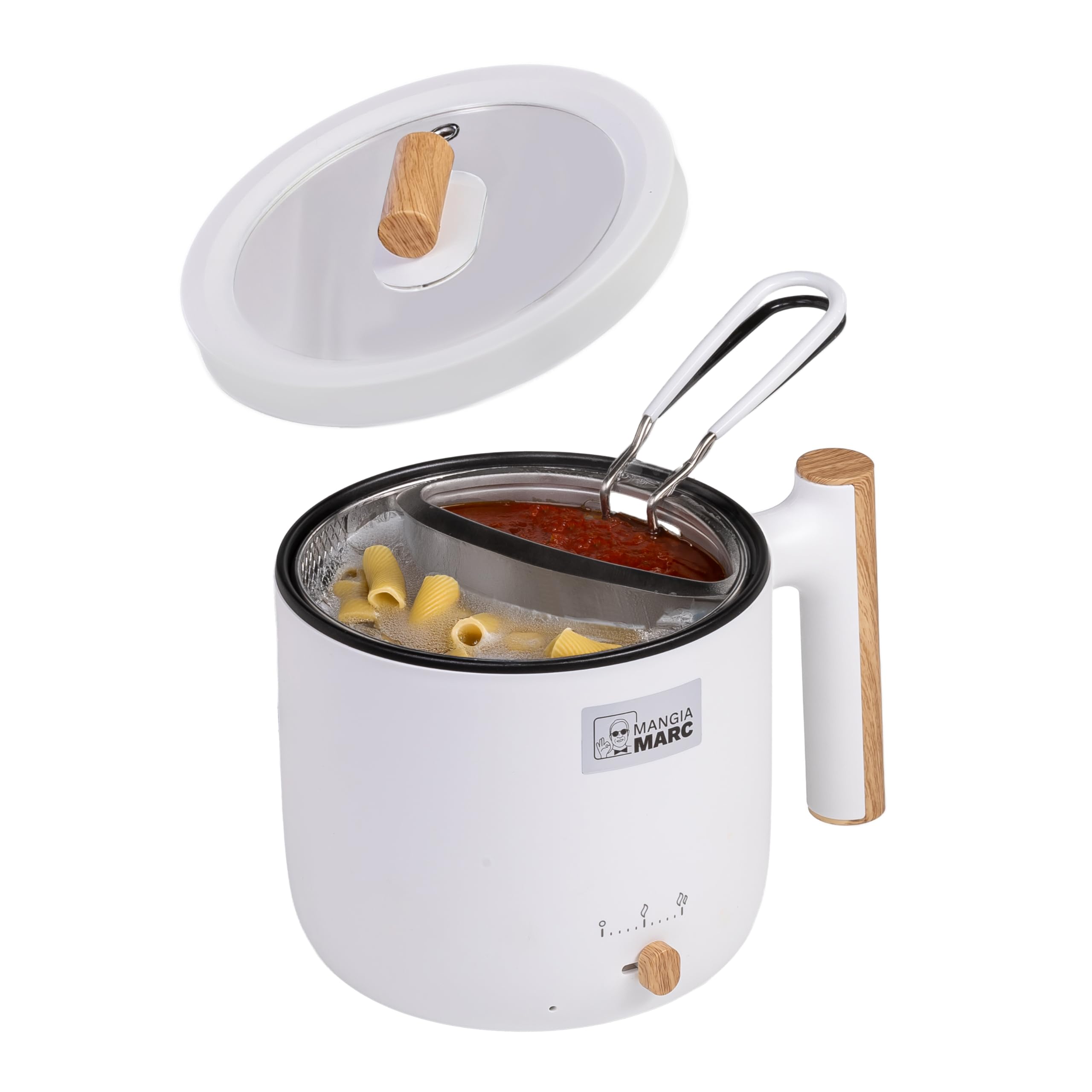 All-In-One Pastapot I Nudelkocher mit Sieb & Sauciere | Pasta & Soße in nur 5 Minuten I Vollelektrischer Pastakocher I Kein Herd nötig