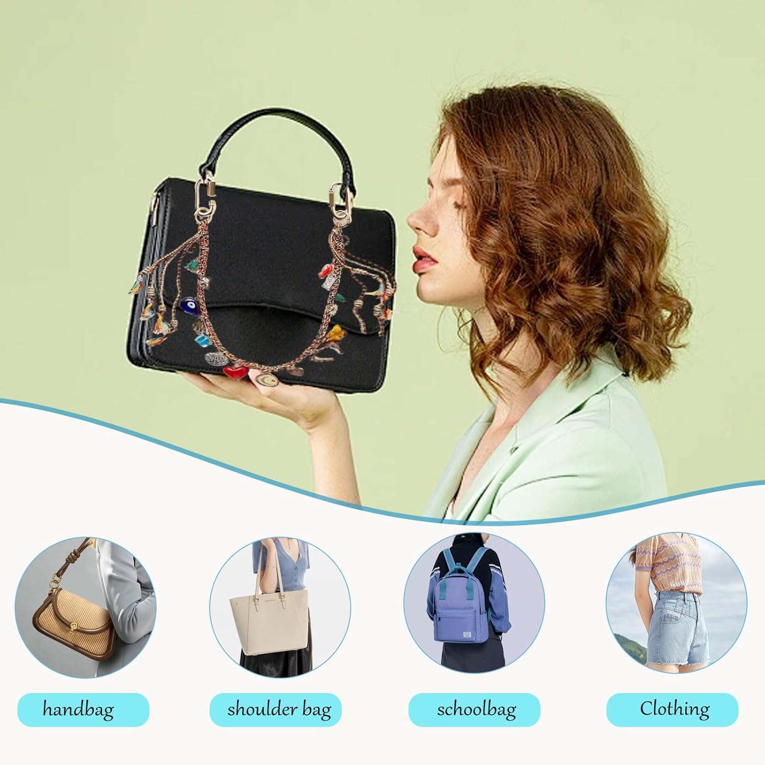 Chain Beaded Rope Braided Keychain for Handbag Purse Backpack Accessories for Bag Purse Accessories for Women - Image 3