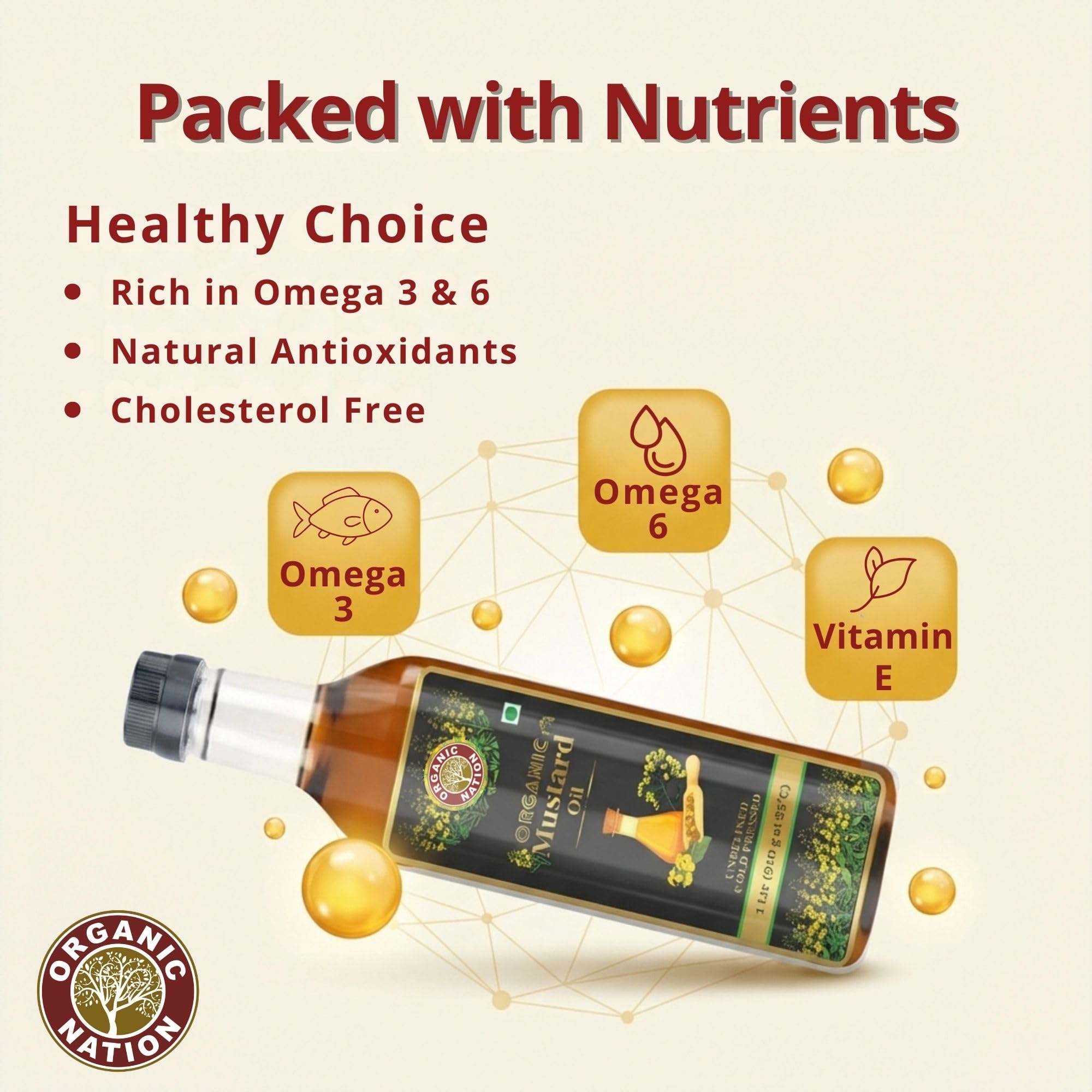 ORGANIC NATION Cold Pressed Mustard Oil - Quality Sarso Oil for Cooking and Massage - 100% Pure and Natural Mustard Oil 1 Ltr - Ideal for Healthy Cooking - Golden Yellow Color 2