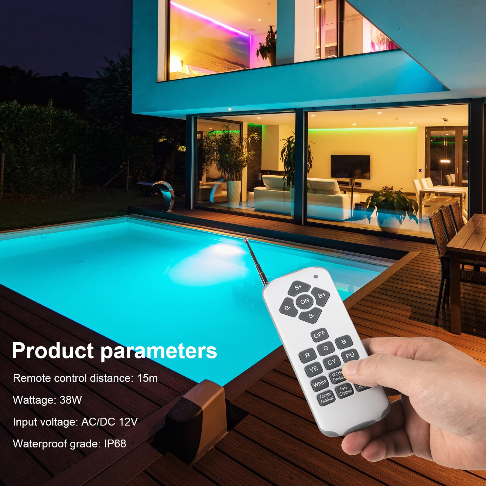Kingwen Foco led piscina PAR56 RGBW Piscinas Lámpara 38W Con Control Remoto 12V AC/DC Universal Luces led Piscina IP68 Impermeable luces piscina