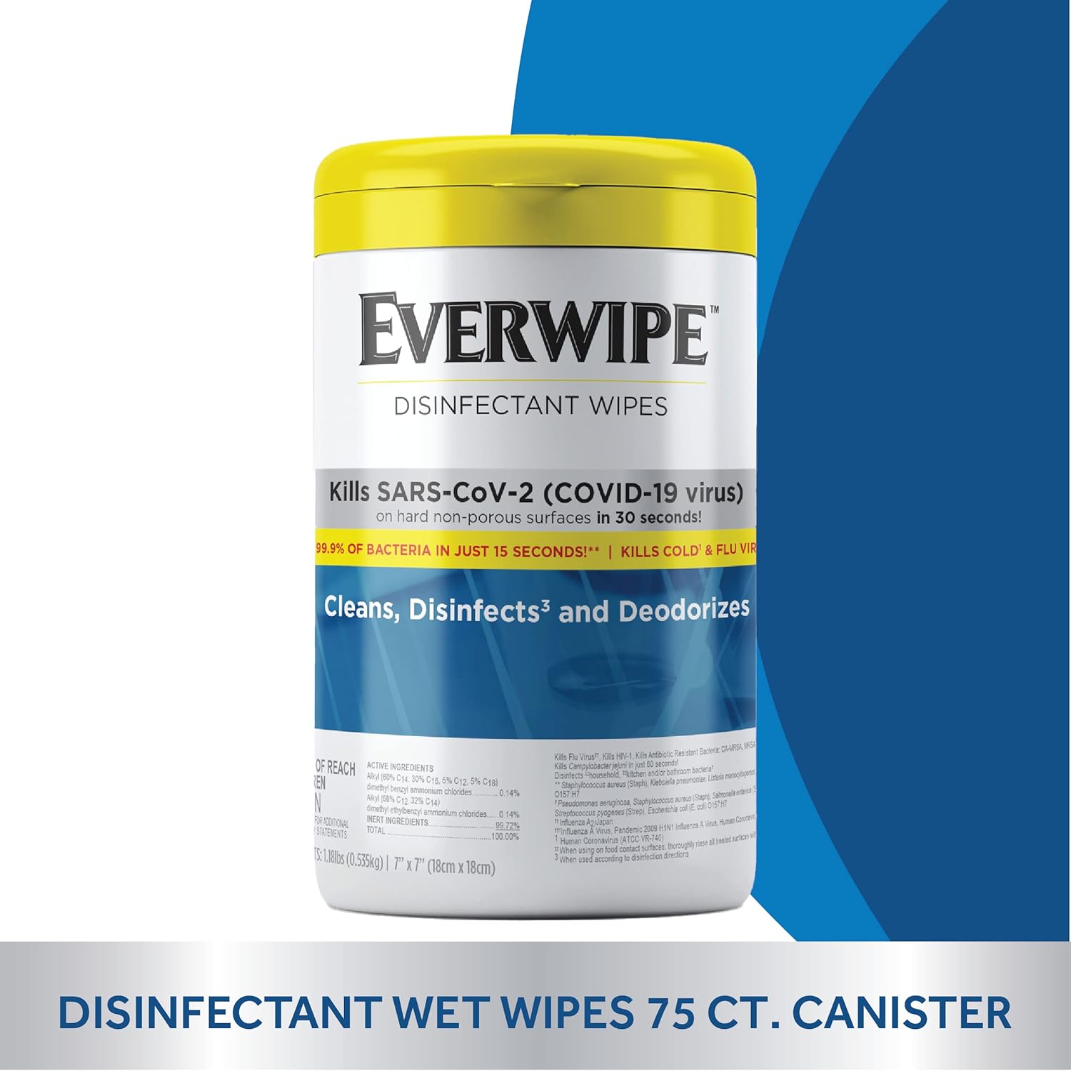 Disinfectant Wet Wipes Multi-Surface Cleaning and Deodorizing Formula, Fragrance-Free, 75 Count Canister, 6-Pack