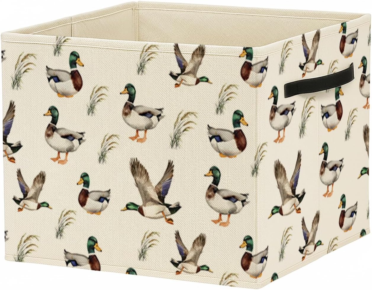Mallard Duck Nursery Storage Bin Box with Handles, Countryside Flying Mallard Duck Foldable Baskets Organizer for Kids Room Bedroom Bathroom Clothes Toys Books, Toybox for Boys