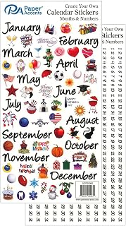 Paper Accents Calendar Sticker Month & Number, Large, Color, Planner Essentials Monthly Planner Stickers, Calendar Stickers Include Months, Numbers and Holiday Celebrations in Color.