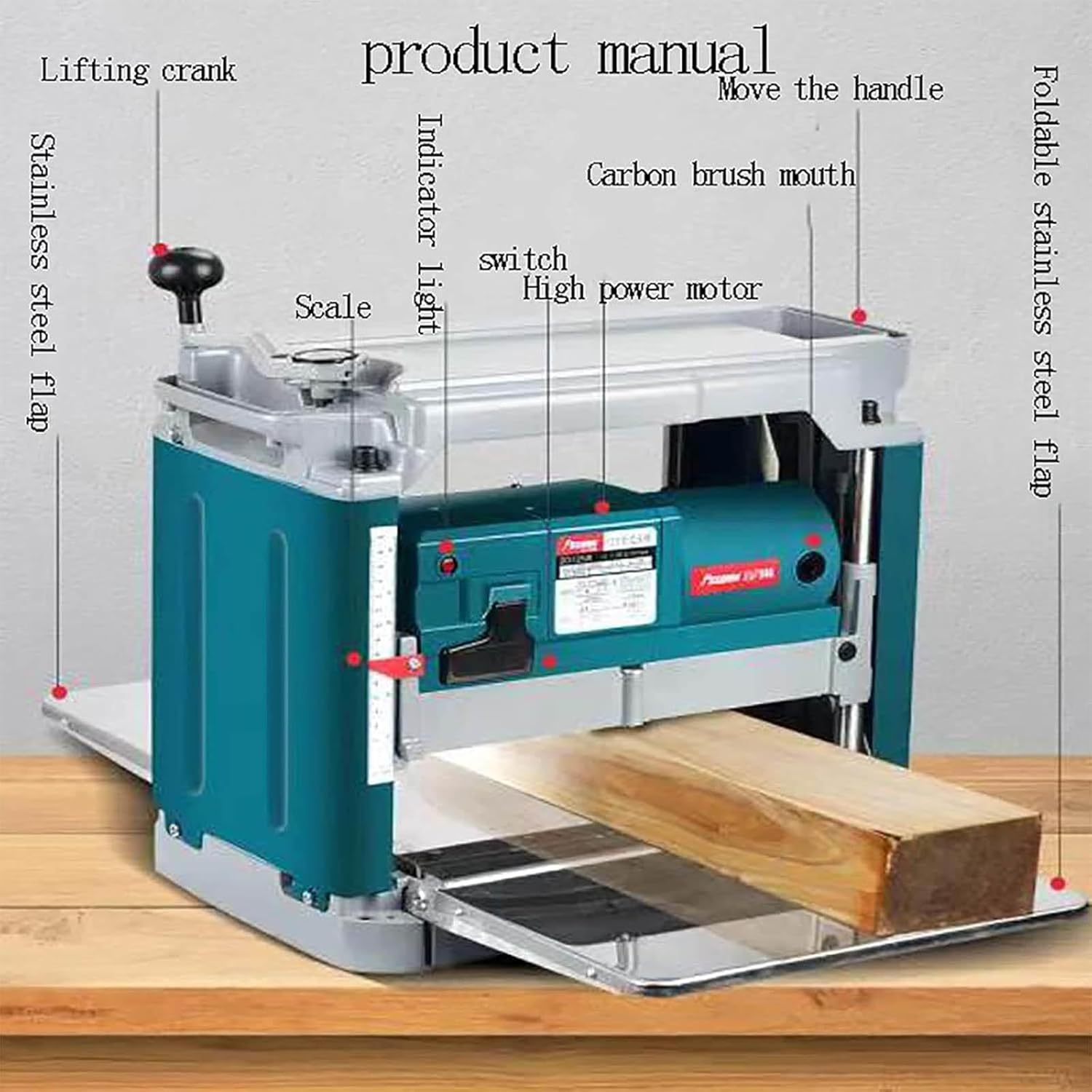 Power Benchtop Planers, 1850W 15AMP Worktable Thickness Electric Planer, 6m/min Planing Speed for Wood Cutting Woodworking and DIY