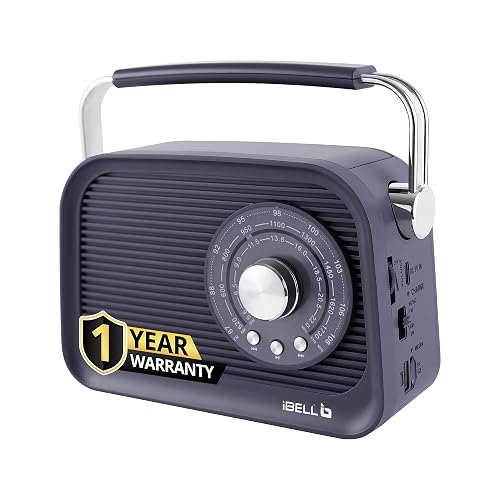 iBELL FM770BT Portable FM Radio with Bluetooth Speaker, AM/FM/SW 3-Band Tuner, USB & Micro TF Slot, MP3 Playback, Rechargeable Battery, Telescopic Antenna – Retro Style (Grey)