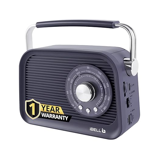 iBELL FM770BT Portable FM Radio with Bluetooth Speaker, AM/FM/SW 3-Band Tuner, USB & Micro TF Slot, MP3 Playback, Rechargeable Battery, Telescopic Antenna Retro Style (Grey)